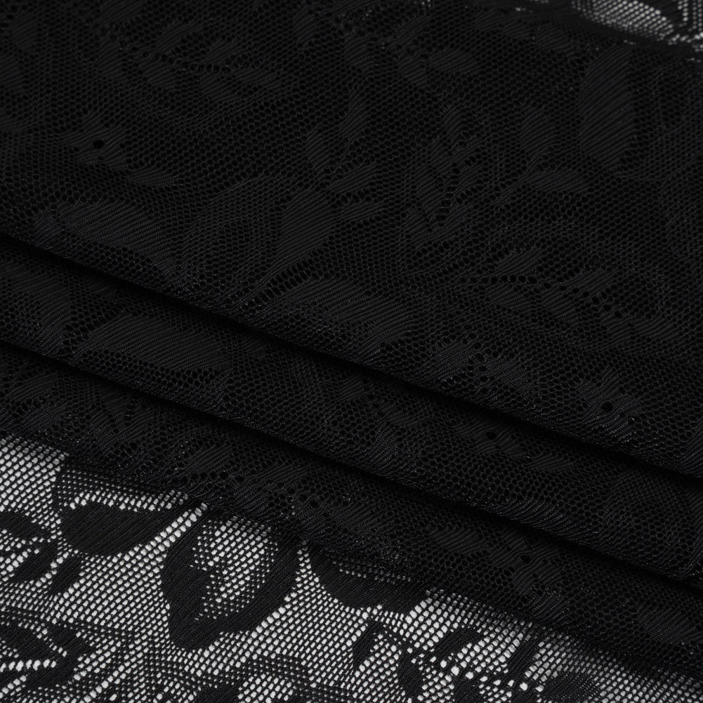 Stretch Nylon Lace - Black Fancy Flowers - Folded Stretch Nylon Lace - Black Fancy Flowers - Folded