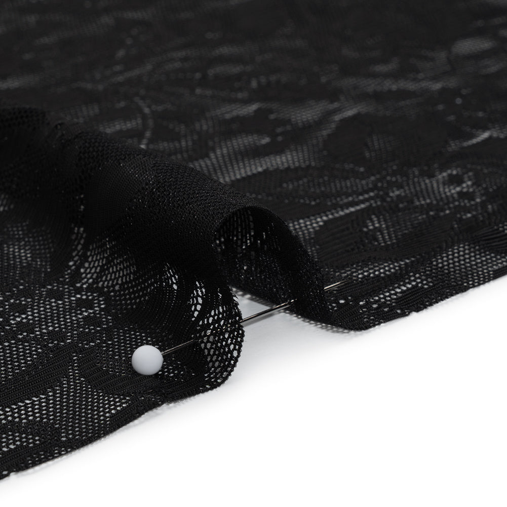 Stretch Nylon Lace - Black Fancy Flowers - Detail Stretch Nylon Lace - Black Fancy Flowers - Detail