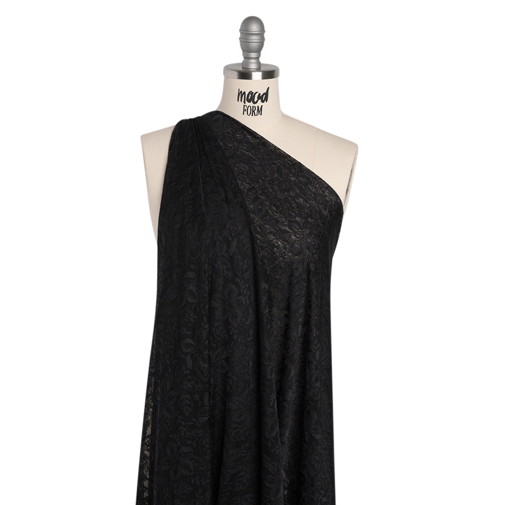 Stretch Nylon Lace - Black Fancy Flowers - Drape Stretch Nylon Lace - Black Fancy Flowers - Drape
