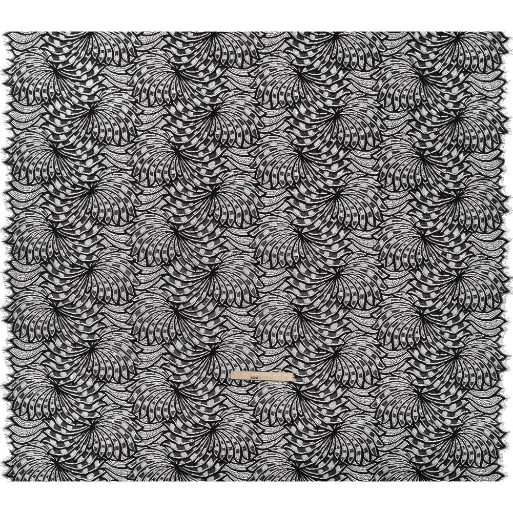 Metallic Nylon Lace with Finished Edges - Black Swirling Flowers - Full Metallic Nylon Lace with Finished Edges - Black Swirling Flowers - Full