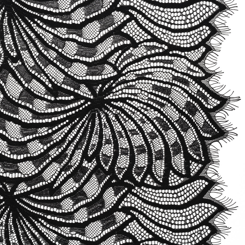 Metallic Nylon Lace with Finished Edges - Black Swirling Flowers Metallic Nylon Lace with Finished Edges - Black Swirling Flowers
