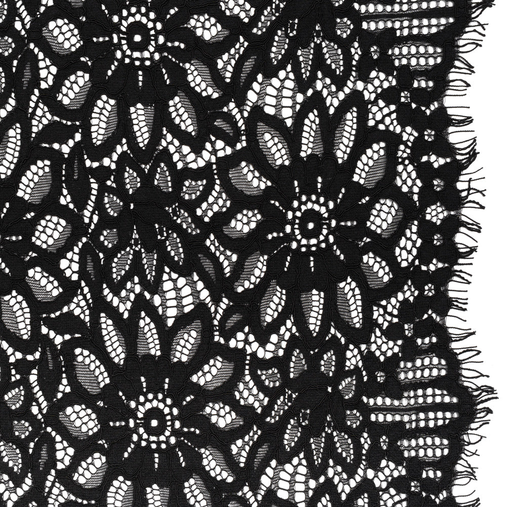 Corded Lace with Finished Scalloped Edges - Black Sunflowers Corded Lace with Finished Scalloped Edges - Black Sunflowers