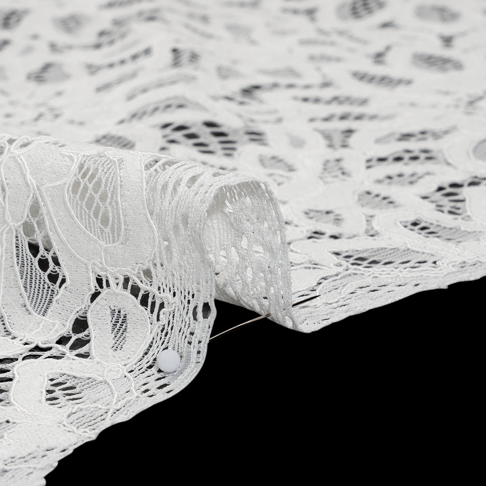 Corded Lace with Finished Scalloped Edges - Ivory Sunflowers - Detail Corded Lace with Finished Scalloped Edges - Ivory Sunflowers - Detail