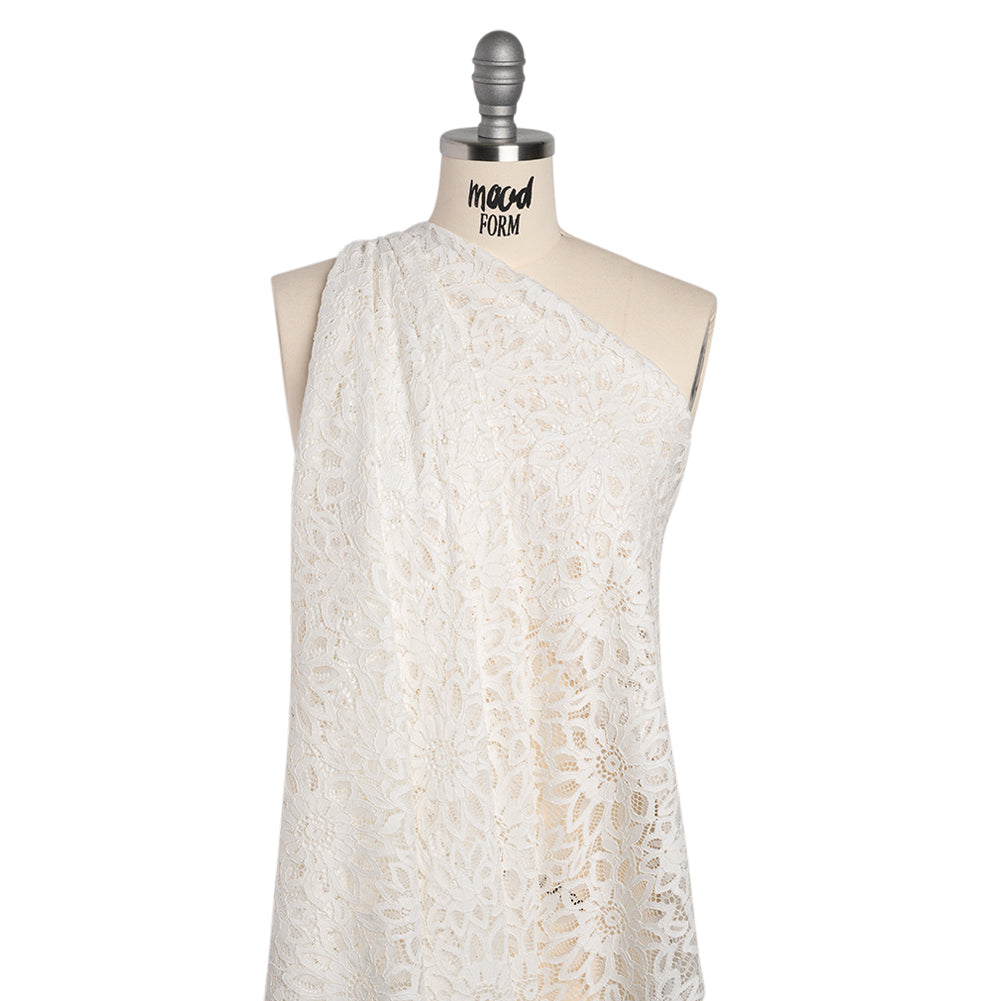 Corded Lace with Finished Scalloped Edges - Ivory Sunflowers - Drape Corded Lace with Finished Scalloped Edges - Ivory Sunflowers - Drape