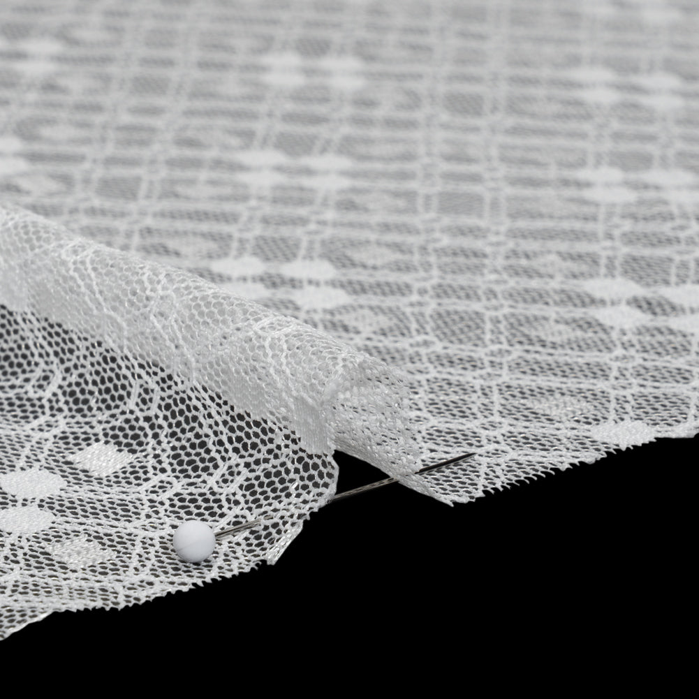 Nylon Raschel Mesh Lace - Ivory Latticework and Dots - Detail Nylon Raschel Mesh Lace - Ivory Latticework and Dots - Detail