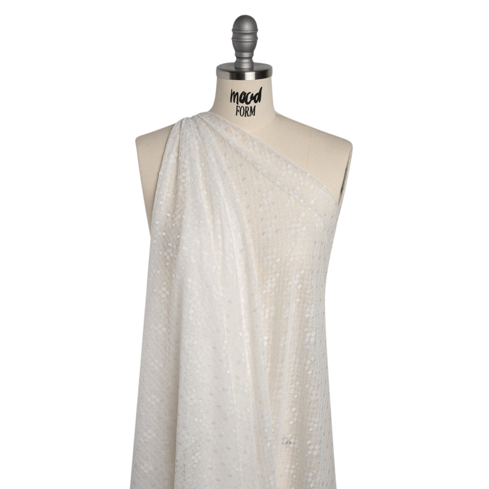 Nylon Raschel Mesh Lace - Ivory Latticework and Dots - Drape Nylon Raschel Mesh Lace - Ivory Latticework and Dots - Drape