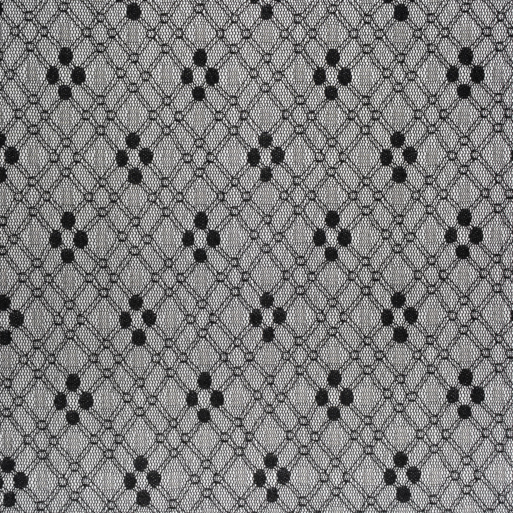 Nylon Raschel Mesh Lace - Black and White Latticework and Dots Nylon Raschel Mesh Lace - Black and White Latticework and Dots