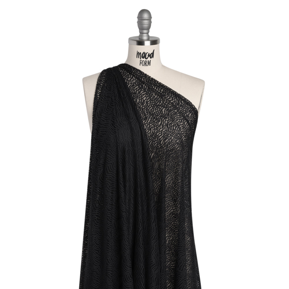 Nylon Raschel Mesh Lace - Black Erratic Zig Zags Nylon Raschel Mesh Lace - Black Erratic Zig Zags