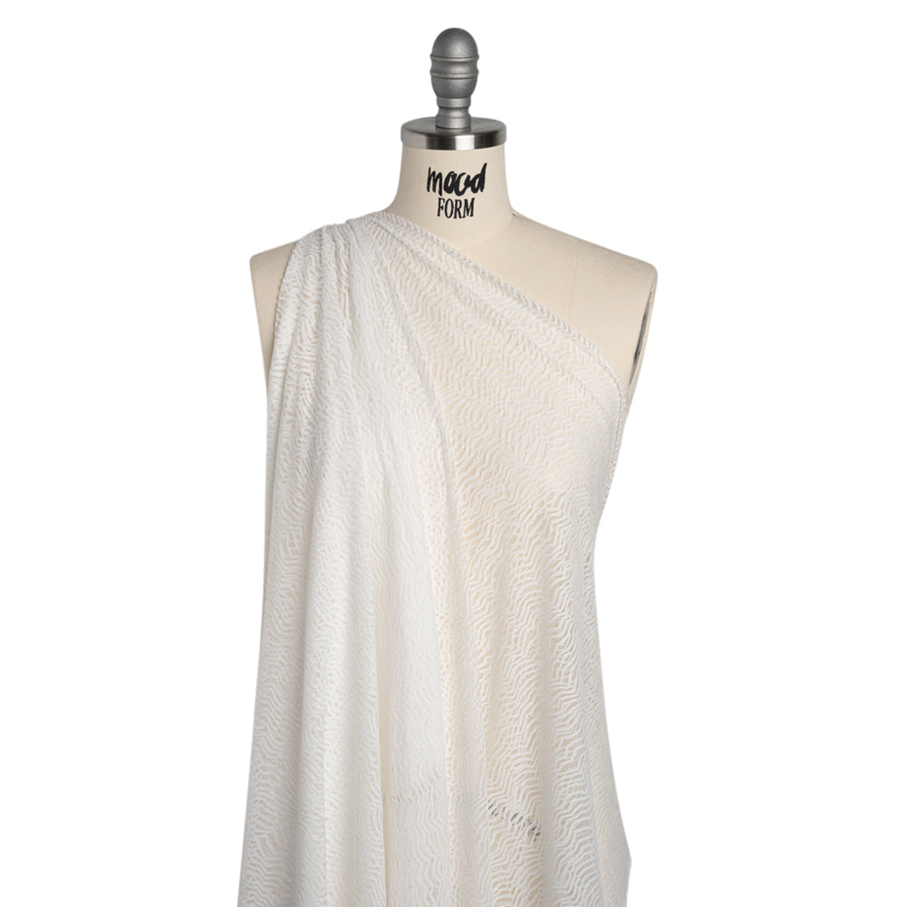 Nylon Raschel Mesh Lace - Ivory Erratic Zig Zags - Drape Nylon Raschel Mesh Lace - Ivory Erratic Zig Zags - Drape