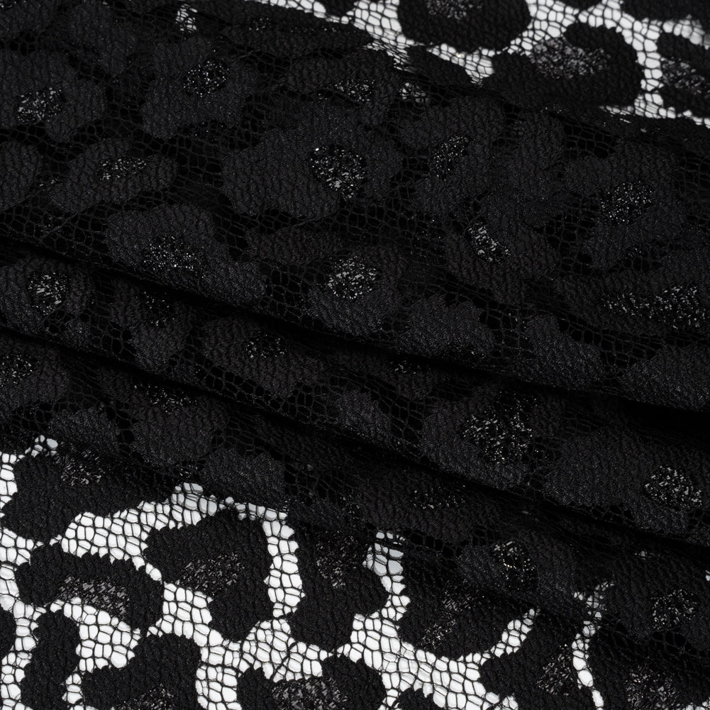 Metallic Raschel Lace with Finished Edges - Black Leopard Spots Metallic Raschel Lace with Finished Edges - Black Leopard Spots
