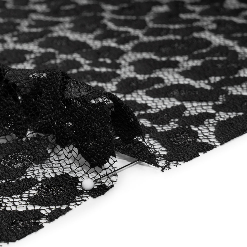 Metallic Raschel Lace with Finished Edges - Black Leopard Spots Metallic Raschel Lace with Finished Edges - Black Leopard Spots