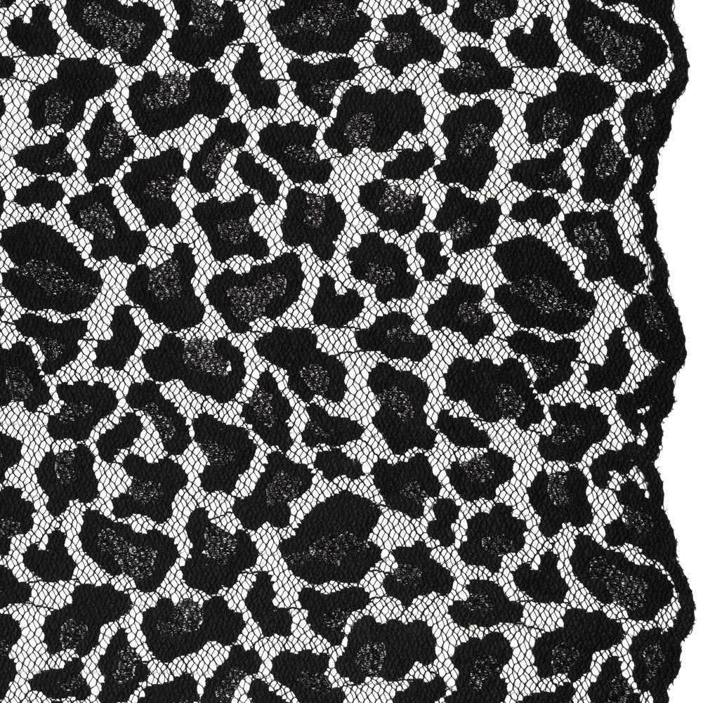 Metallic Raschel Lace with Finished Edges - Black Leopard Spots Metallic Raschel Lace with Finished Edges - Black Leopard Spots
