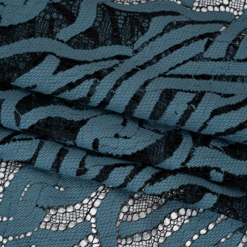 Cotton and Nylon Lace Panel with Finished Edges - Black and Midnight Blue Celtic Knotwork and Braids - Folded Cotton and Nylon Lace Panel with Finished Edges - Black and Midnight Blue Celtic Knotwork and Braids - Folded