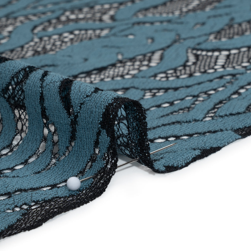 Cotton and Nylon Lace Panel with Finished Edges - Black and Midnight Blue Celtic Knotwork and Braids - Detail Cotton and Nylon Lace Panel with Finished Edges - Black and Midnight Blue Celtic Knotwork and Braids - Detail