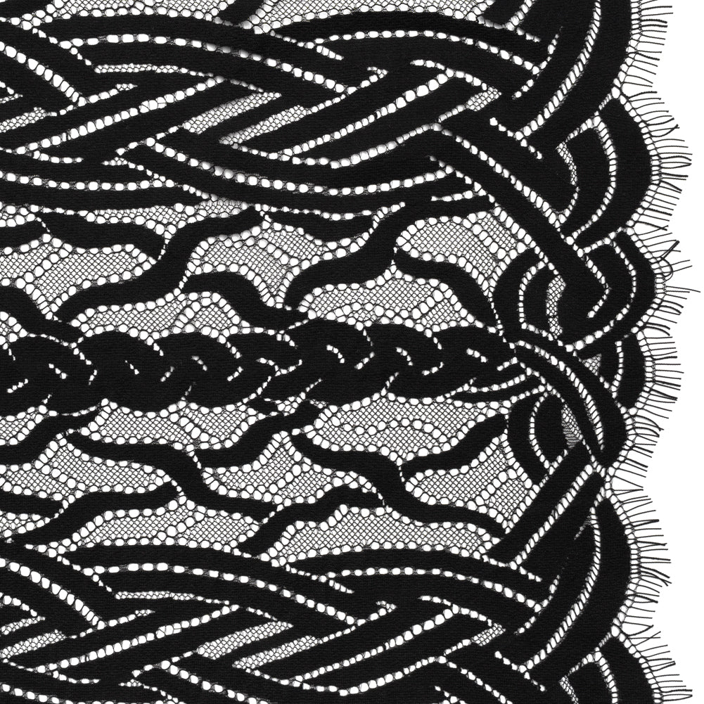 Cotton and Nylon Lace Panel with Finished Edges - Black Celtic Knotwork and Braids Cotton and Nylon Lace Panel with Finished Edges - Black Celtic Knotwork and Braids