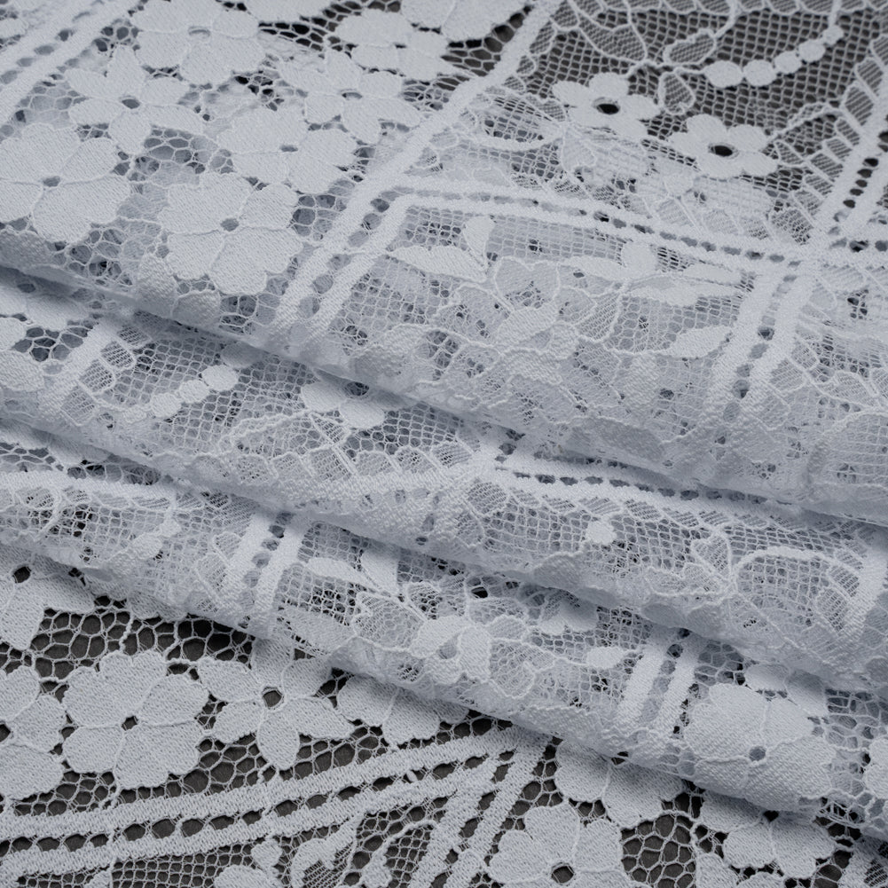 Cotton and Nylon Re-Embroidered Lace Panel with Finished Edges - Pale Blue and Ivory Diamonds and Flowers Cotton and Nylon Re-Embroidered Lace Panel with Finished Edges - Pale Blue and Ivory Diamonds and Flowers