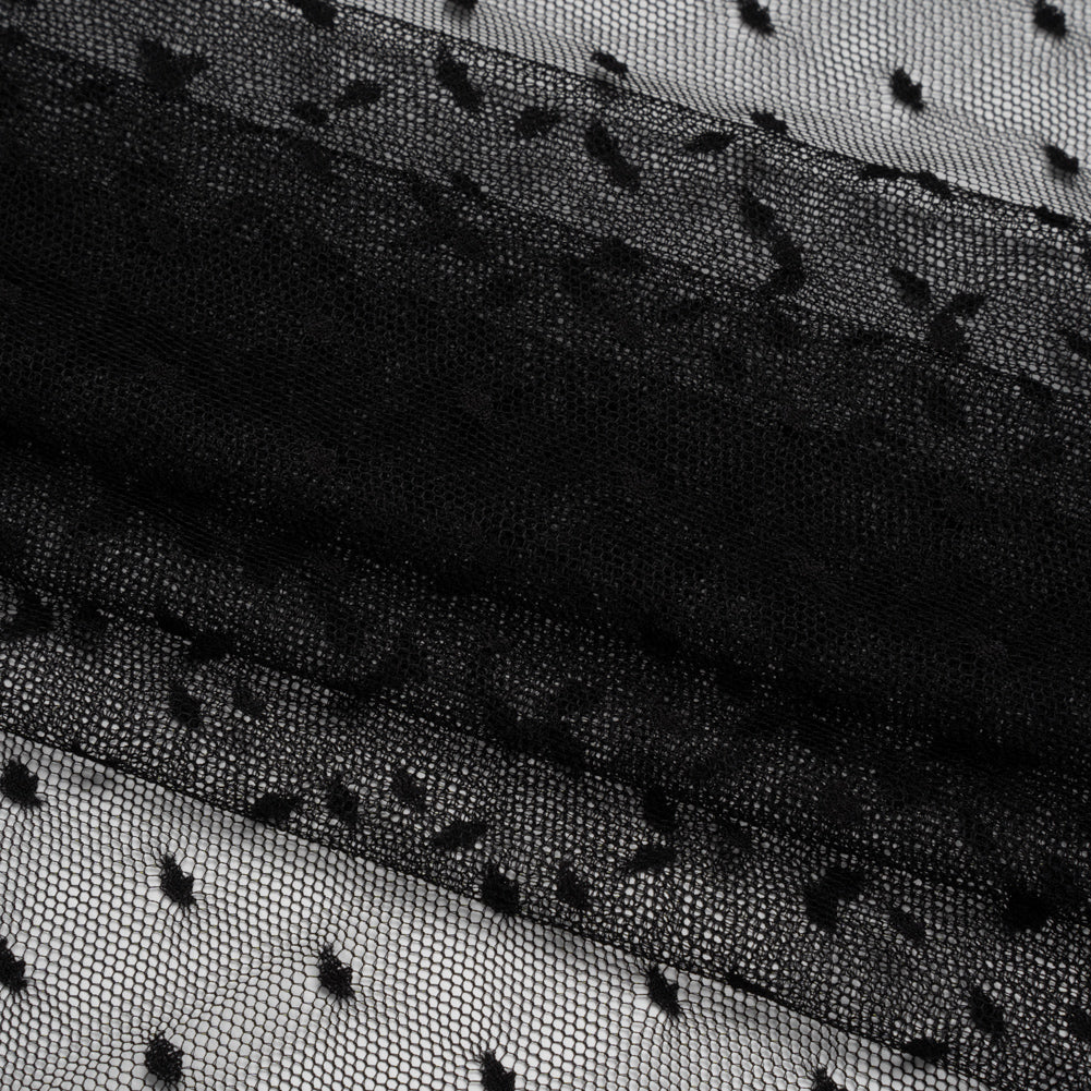 Nylon Raschel Point D'Esprit Lace - Black Polka Dots - Folded Nylon Raschel Point D'Esprit Lace - Black Polka Dots - Folded