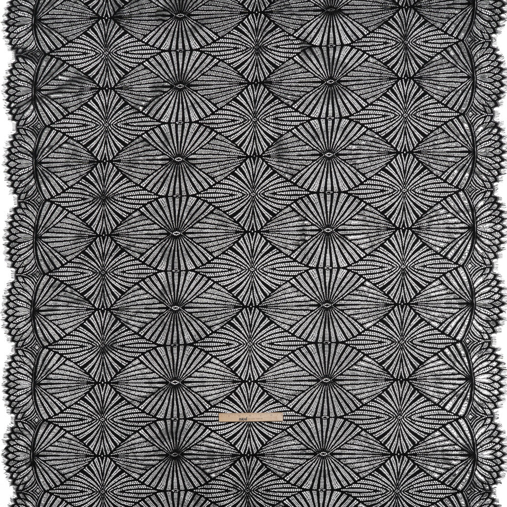 Metallic Lace Panel with Finished Edges - Silver and Black Geometric Starburst - Full Metallic Lace Panel with Finished Edges - Silver and Black Geometric Starburst - Full