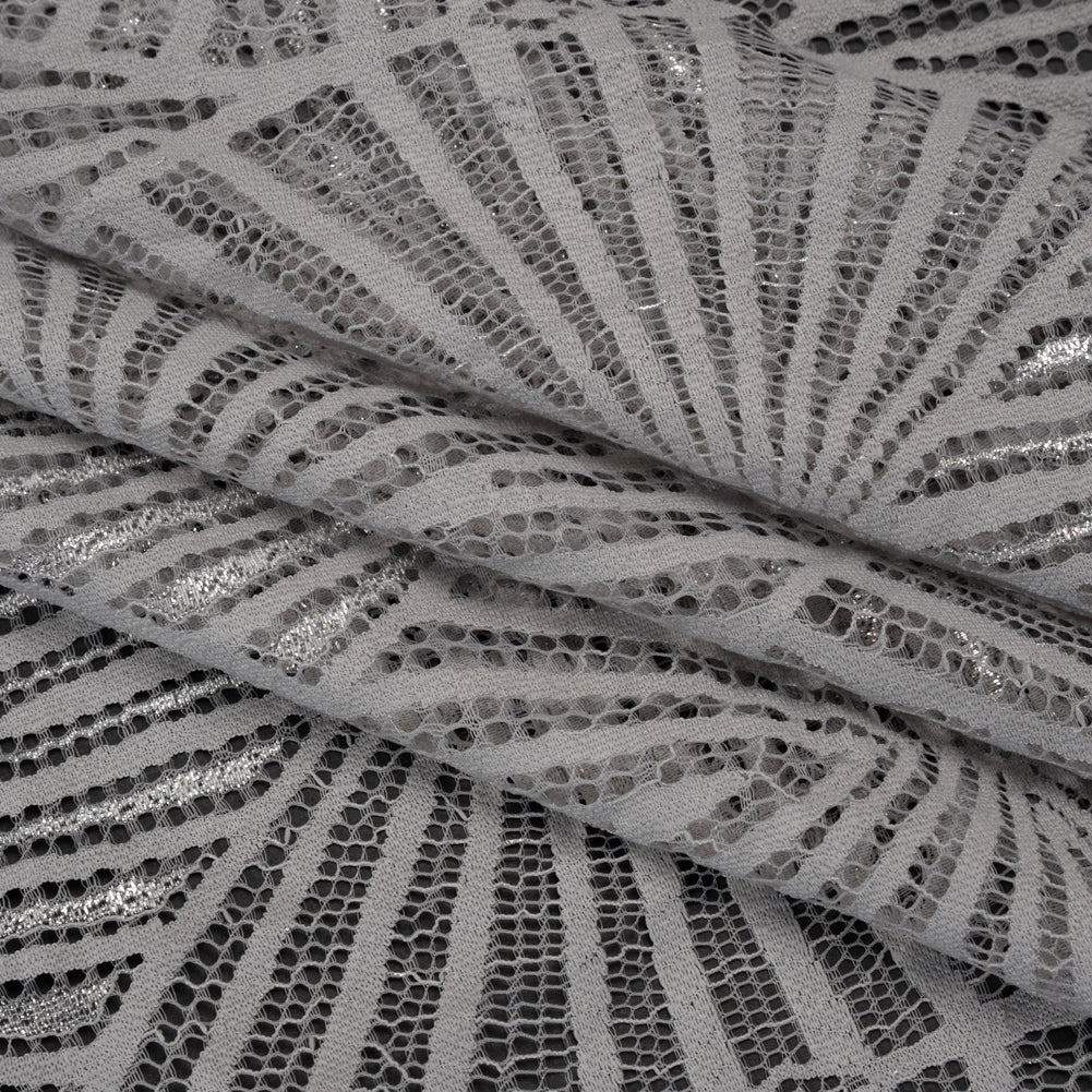 Metallic Lace Panel with Finished Edges - Silver and Gray Geometric Starburst - Folded Metallic Lace Panel with Finished Edges - Silver and Gray Geometric Starburst - Folded