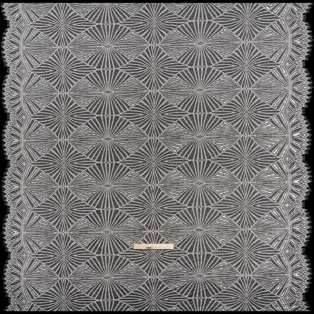 Metallic Lace Panel with Finished Edges - Silver and Gray Geometric Starburst - Full Metallic Lace Panel with Finished Edges - Silver and Gray Geometric Starburst - Full