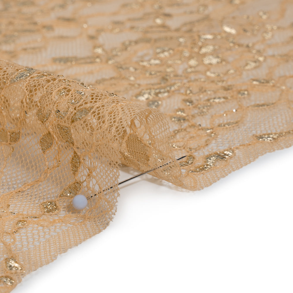 Metallic Re-Embroidered Lace Panel with Finished Edges - Apricot Ice and Gold Floral Vines Metallic Re-Embroidered Lace Panel with Finished Edges - Apricot Ice and Gold Floral Vines
