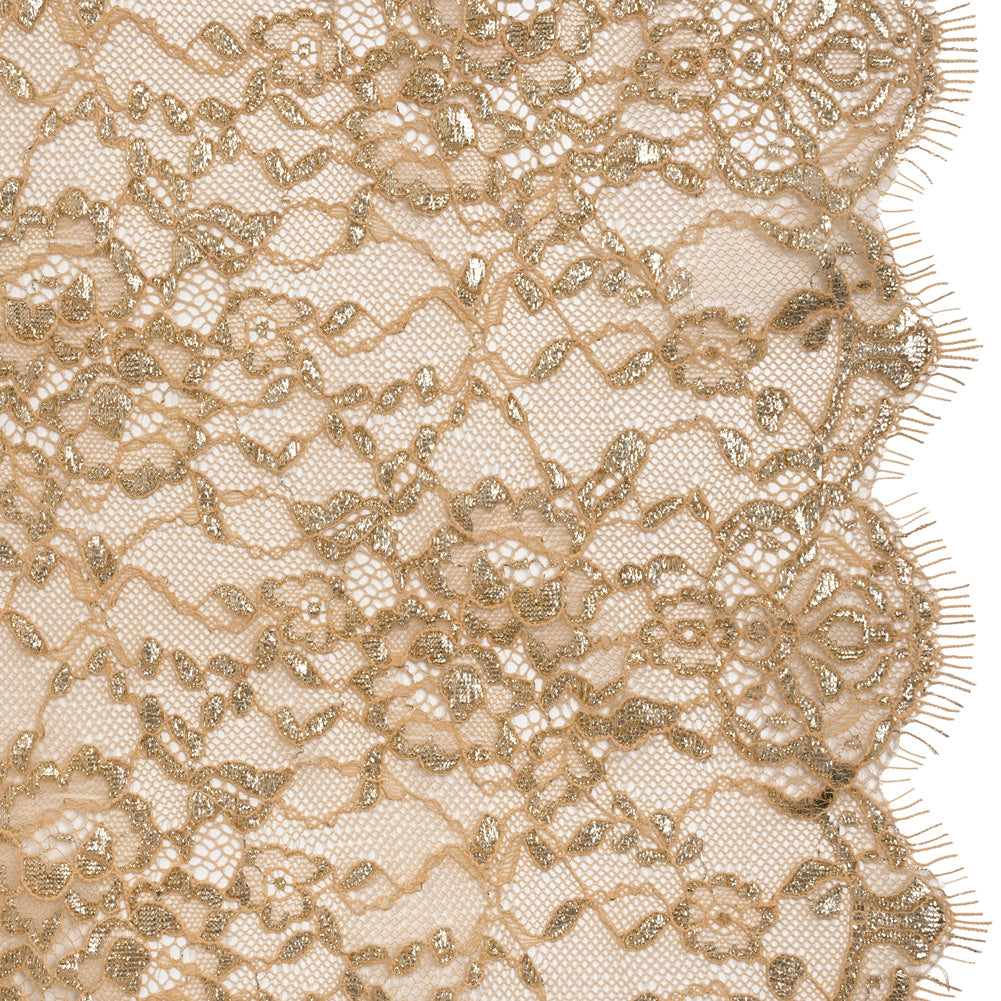 Metallic Re-Embroidered Lace Panel with Finished Edges - Apricot Ice and Gold Floral Vines Metallic Re-Embroidered Lace Panel with Finished Edges - Apricot Ice and Gold Floral Vines