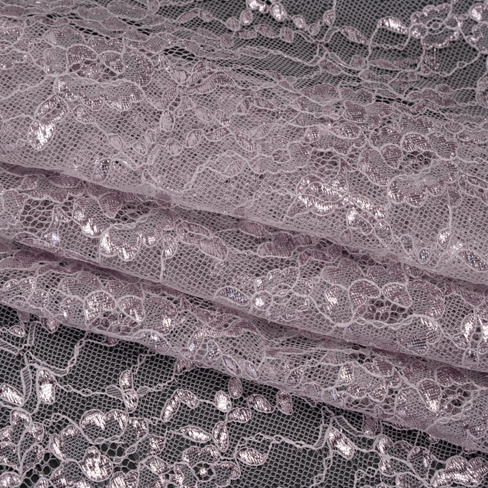 Metallic Re-Embroidered Lace Panel with Finished Edges - Iris Purple Floral Vines - Folded Metallic Re-Embroidered Lace Panel with Finished Edges - Iris Purple Floral Vines - Folded