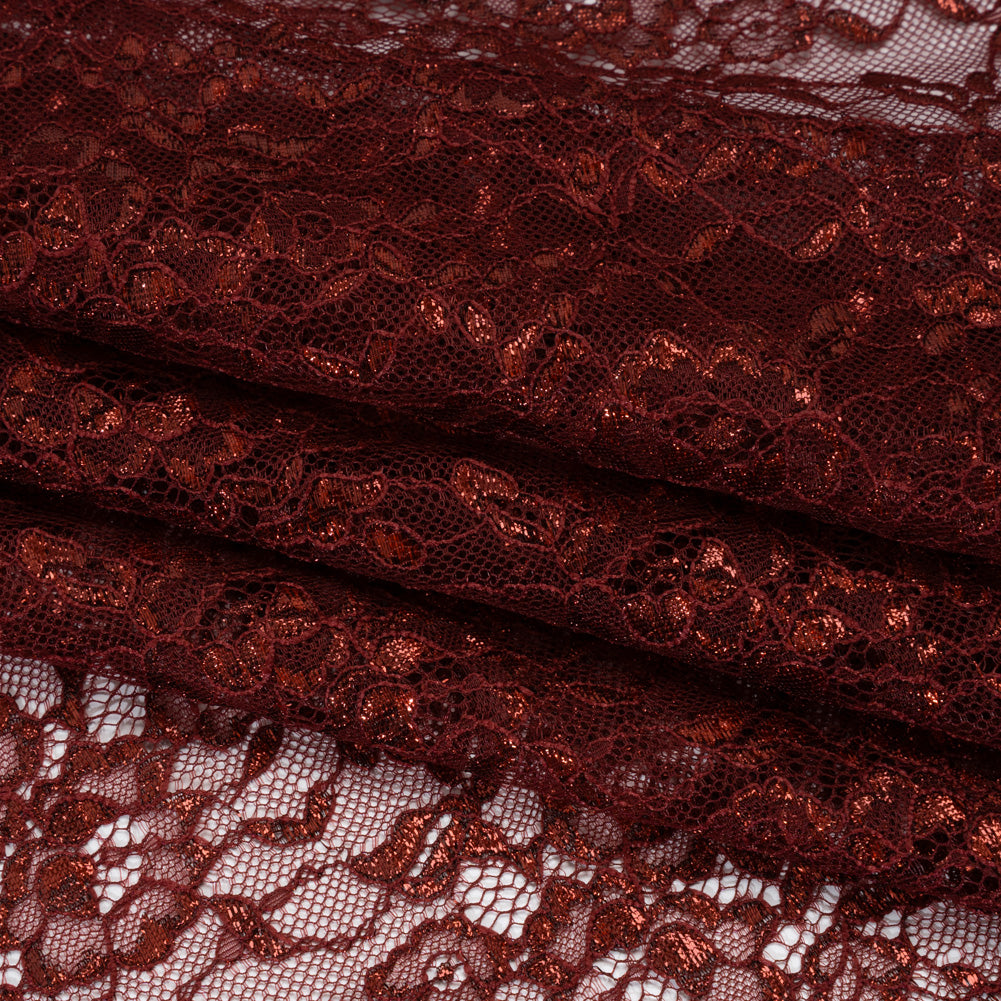 Metallic Re-Embroidered Lace Panel with Finished Edges - Burgundy Floral Vines - Folded Metallic Re-Embroidered Lace Panel with Finished Edges - Burgundy Floral Vines - Folded