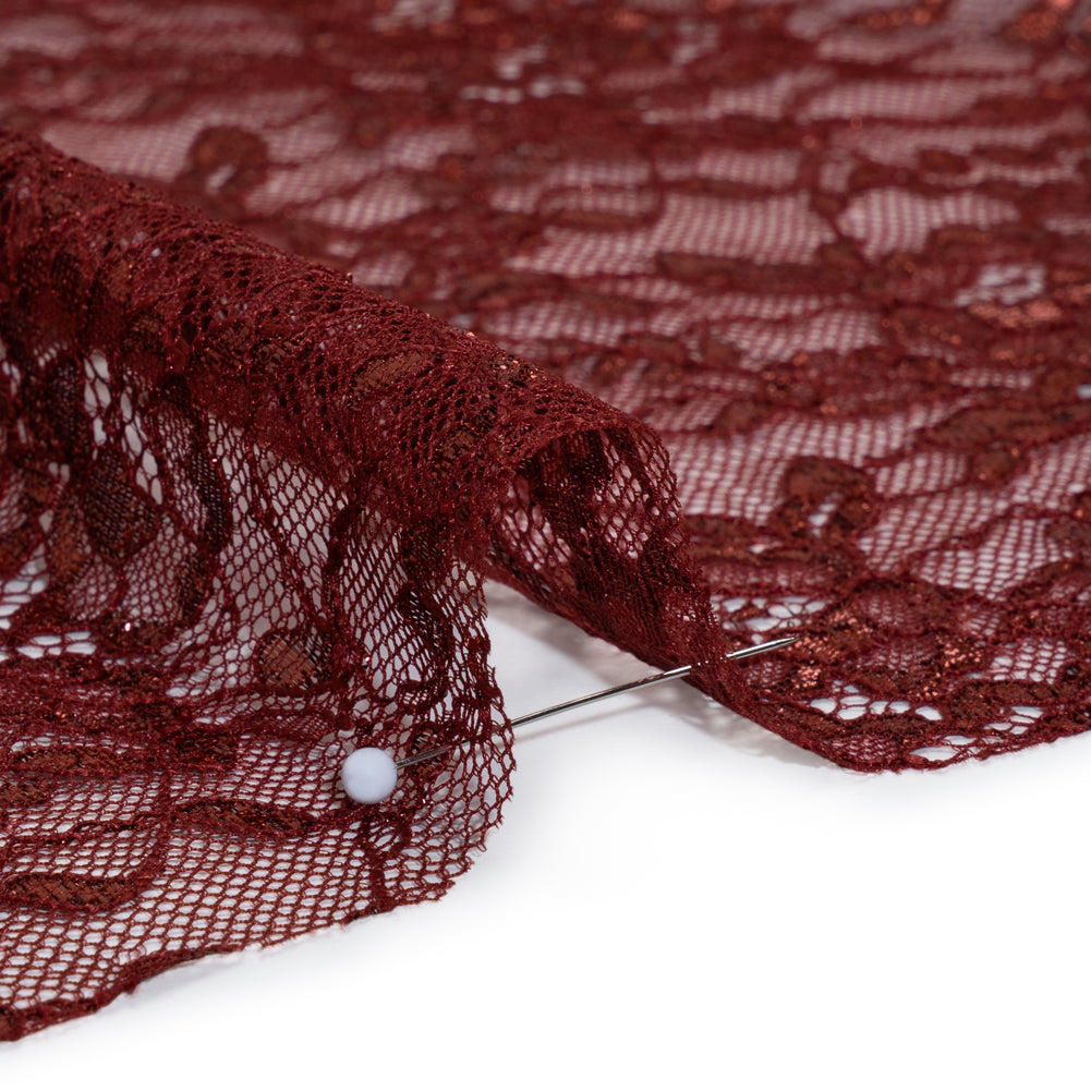 Metallic Re-Embroidered Lace Panel with Finished Edges - Burgundy Floral Vines - Detail Metallic Re-Embroidered Lace Panel with Finished Edges - Burgundy Floral Vines - Detail