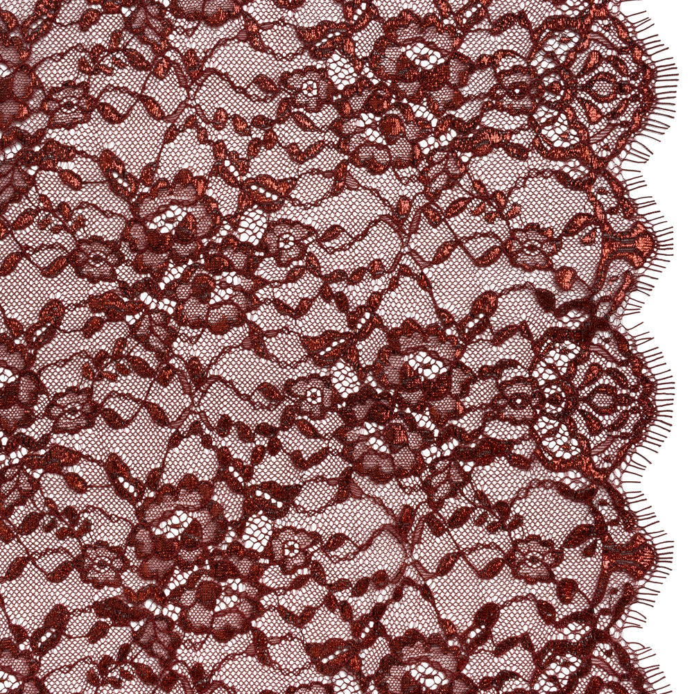 Metallic Re-Embroidered Lace Panel with Finished Edges - Burgundy Floral Vines Metallic Re-Embroidered Lace Panel with Finished Edges - Burgundy Floral Vines