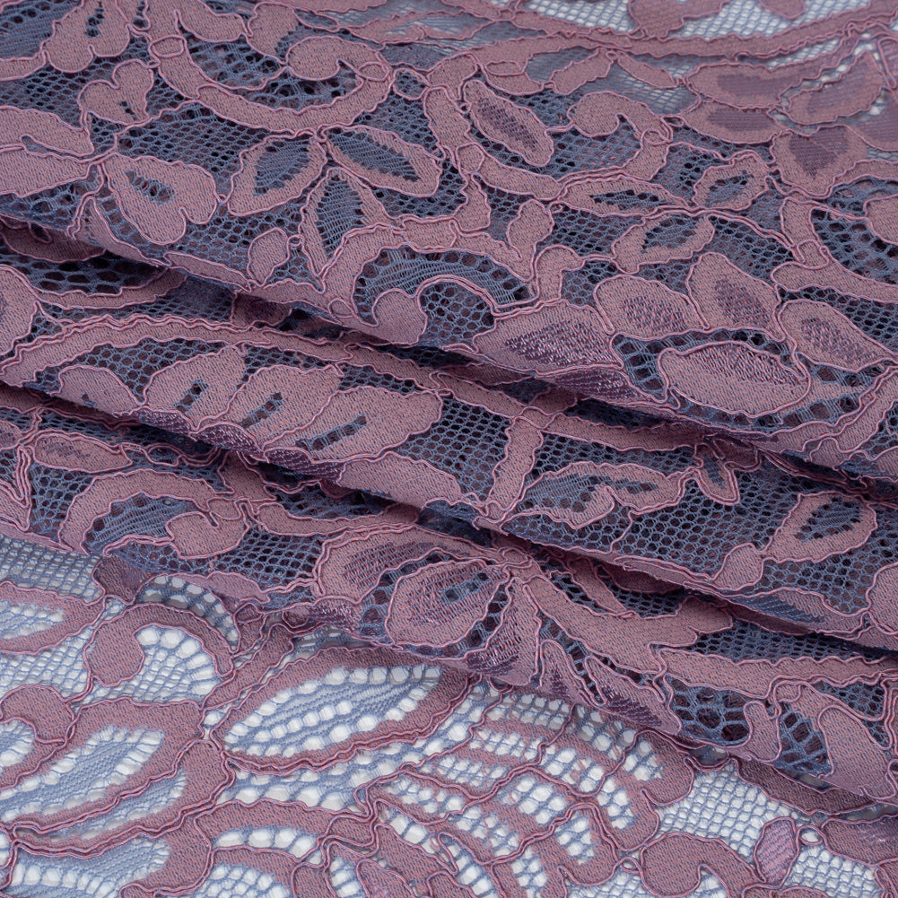 Corded Lace with Finished Edges - Blue and Lavender Flowering Vines Corded Lace with Finished Edges - Blue and Lavender Flowering Vines