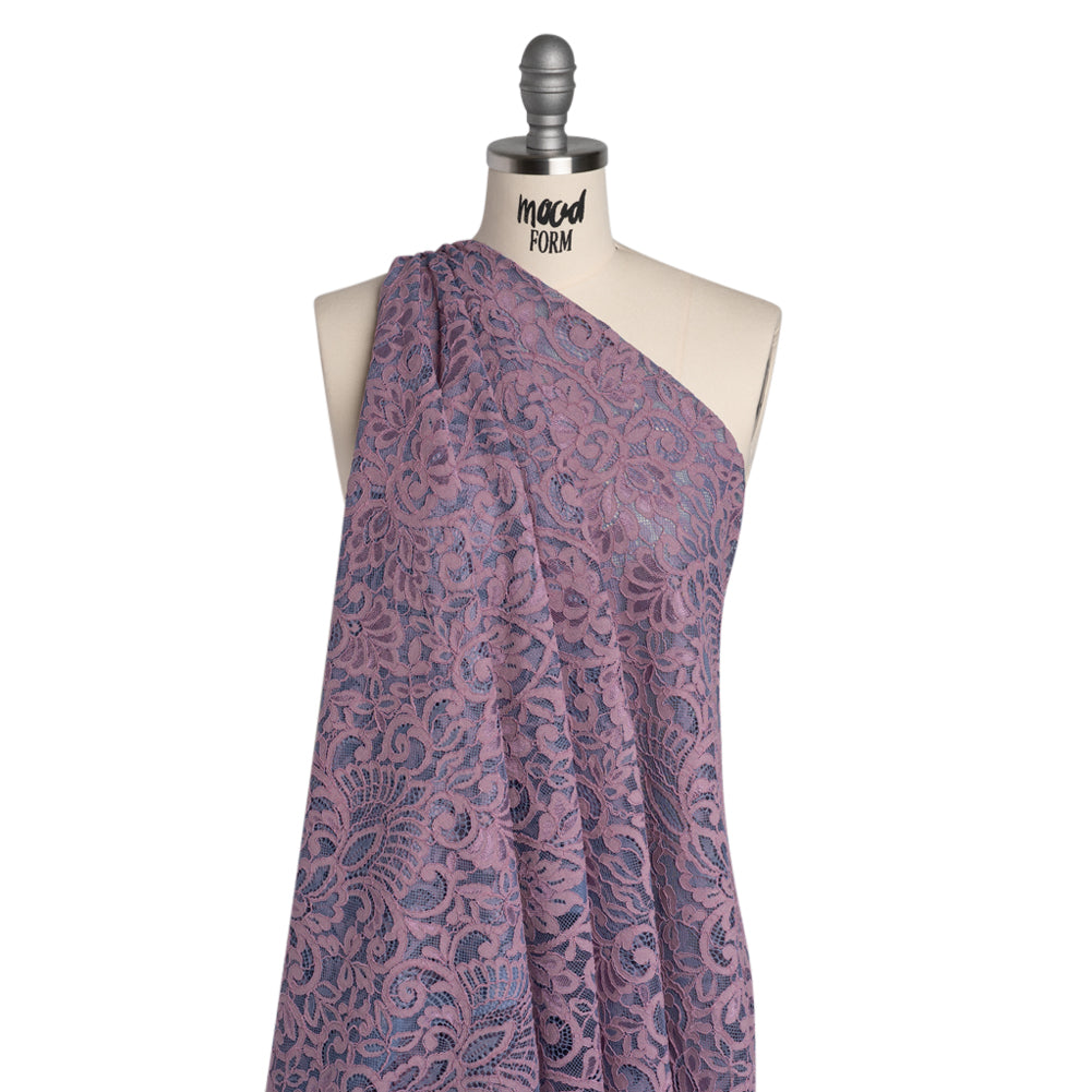 Corded Lace with Finished Edges - Blue and Lavender Flowering Vines Corded Lace with Finished Edges - Blue and Lavender Flowering Vines