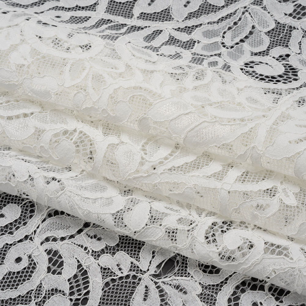 Corded Lace with Finished Edges - Ivory Flowering Vines Corded Lace with Finished Edges - Ivory Flowering Vines