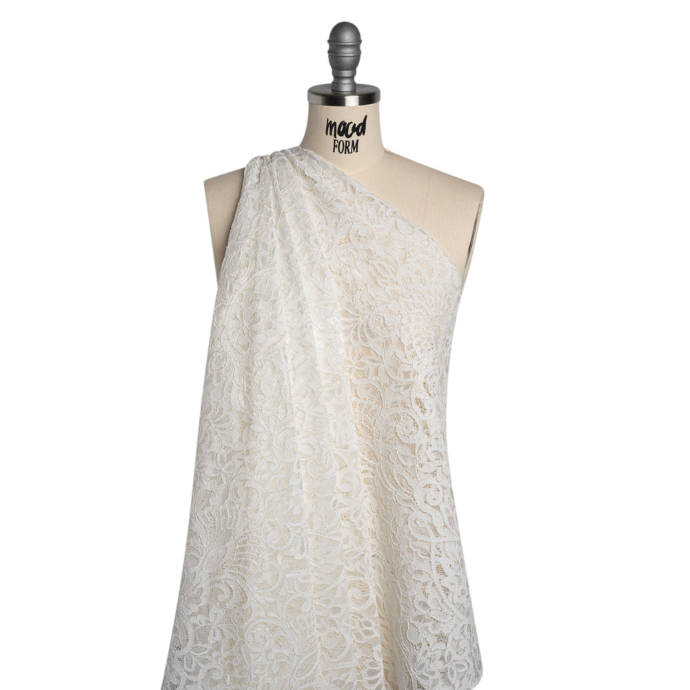Corded Lace with Finished Edges - Ivory Flowering Vines Corded Lace with Finished Edges - Ivory Flowering Vines