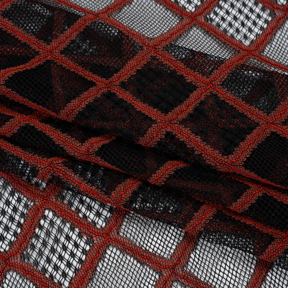 Corded Lace with Little Scalloped Finished Edges - Red and Black Diamond Lattice - Folded Corded Lace with Little Scalloped Finished Edges - Red and Black Diamond Lattice - Folded