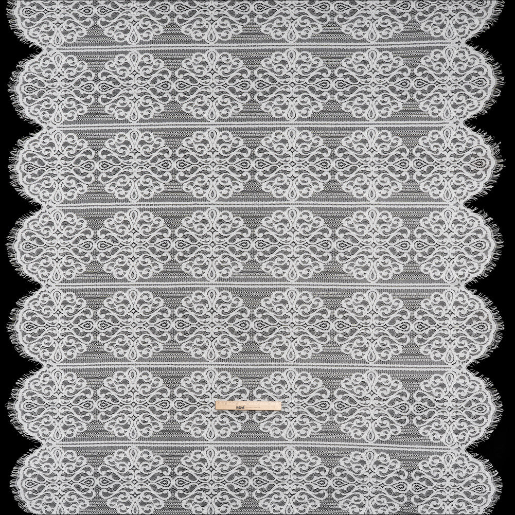 Corded Lace with Fringed and Scalloped Edges - Ivory Vine Stripes Corded Lace with Fringed and Scalloped Edges - Ivory Vine Stripes