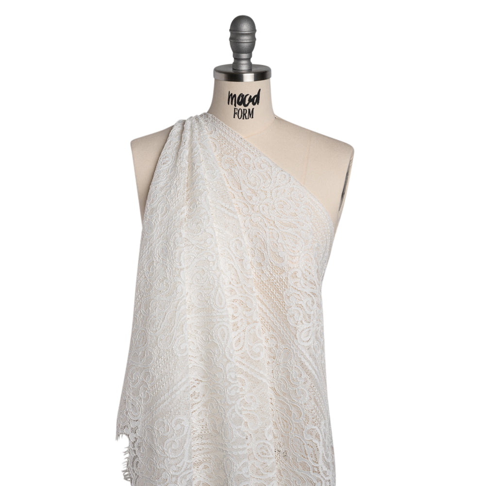 Corded Lace with Fringed and Scalloped Edges - Ivory Vine Stripes Corded Lace with Fringed and Scalloped Edges - Ivory Vine Stripes
