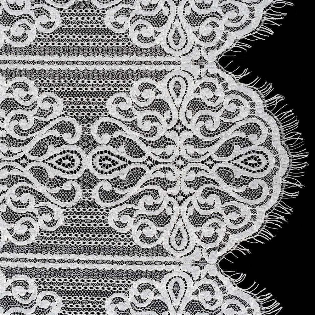 Corded Lace with Fringed and Scalloped Edges - Ivory Vine Stripes Corded Lace with Fringed and Scalloped Edges - Ivory Vine Stripes