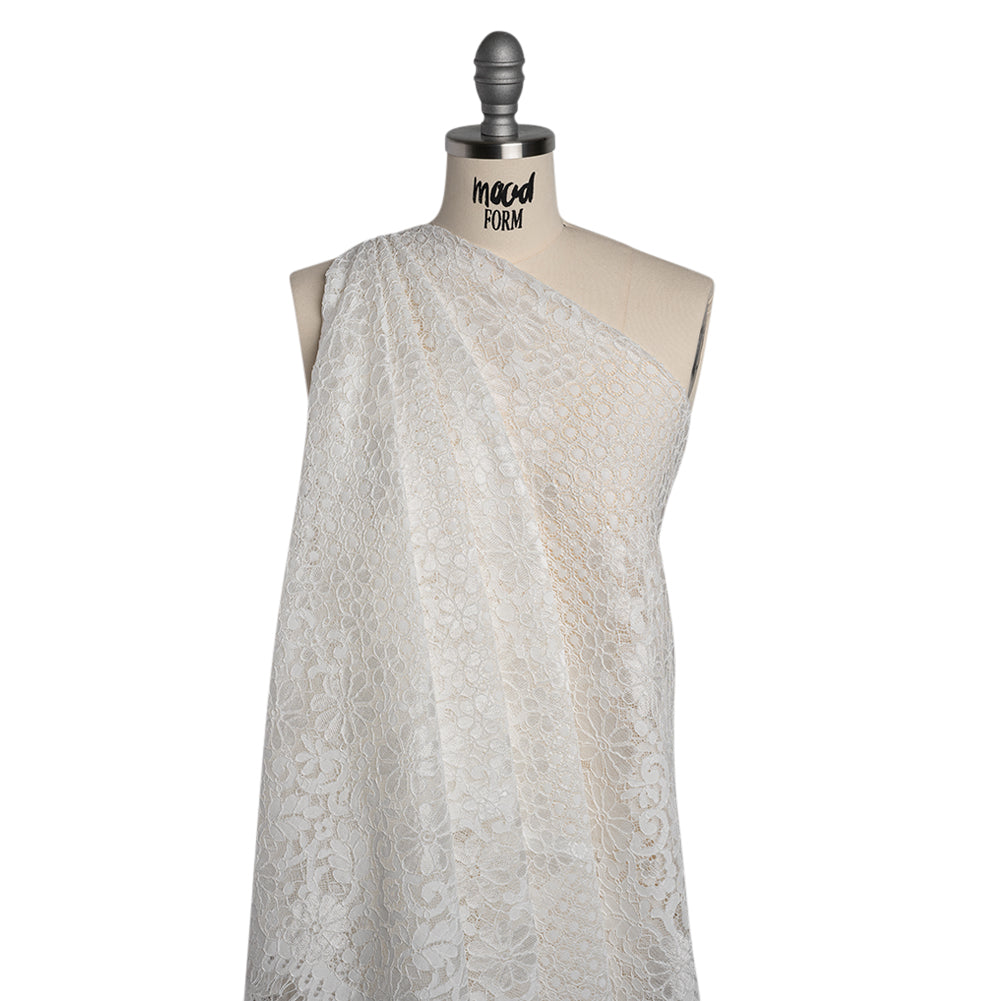 Rayon and Nylon Corded Lace with Scalloped Finished Edges - Ivory Flower and Dot Stripes Rayon and Nylon Corded Lace with Scalloped Finished Edges - Ivory Flower and Dot Stripes