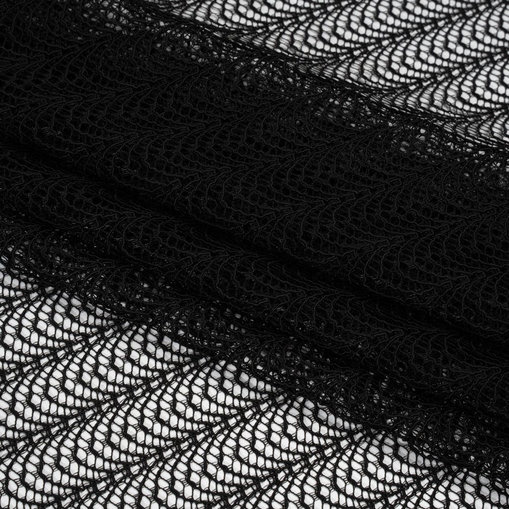 Rayon and Nylon Corded Lace with Little Scallop Finished Edges - Black Archway Stripes - Folded Rayon and Nylon Corded Lace with Little Scallop Finished Edges - Black Archway Stripes - Folded