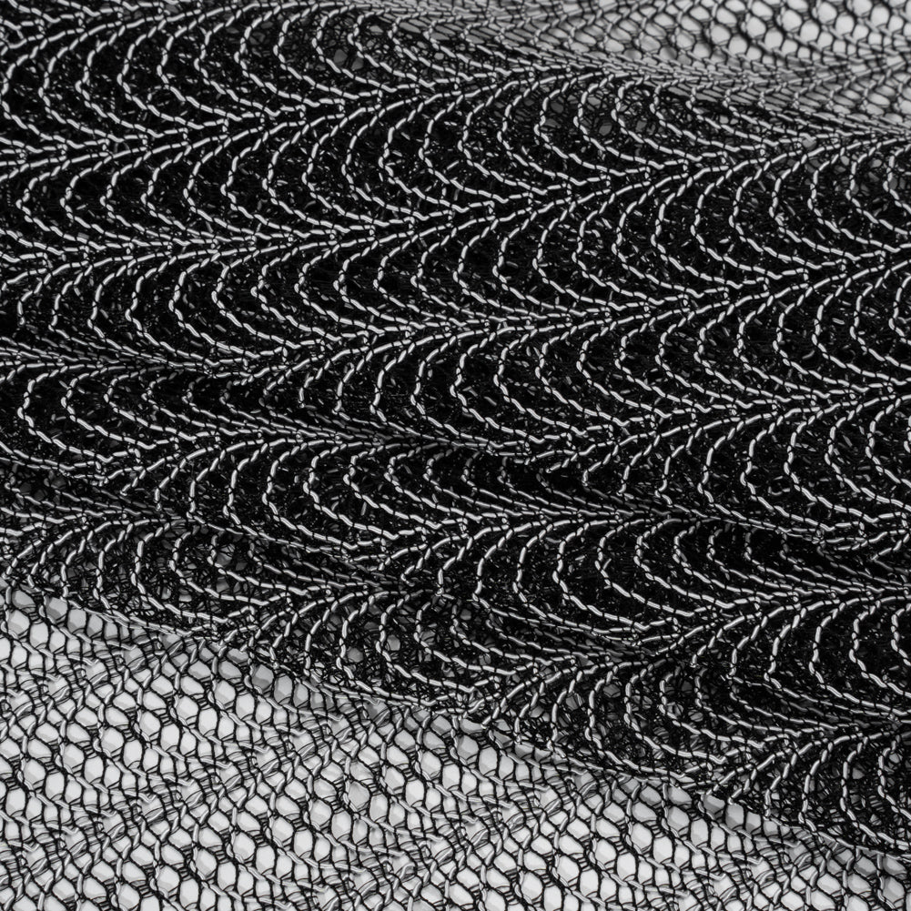 Rayon and Nylon Corded Lace with Little Scallop Finished Edges - Black and White Archway Stripes - Folded Rayon and Nylon Corded Lace with Little Scallop Finished Edges - Black and White Archway Stripes - Folded