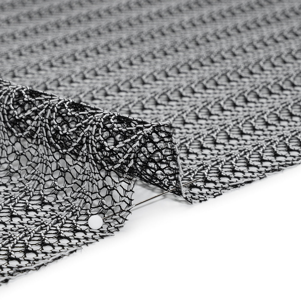 Rayon and Nylon Corded Lace with Little Scallop Finished Edges - Black and White Archway Stripes - Detail Rayon and Nylon Corded Lace with Little Scallop Finished Edges - Black and White Archway Stripes - Detail