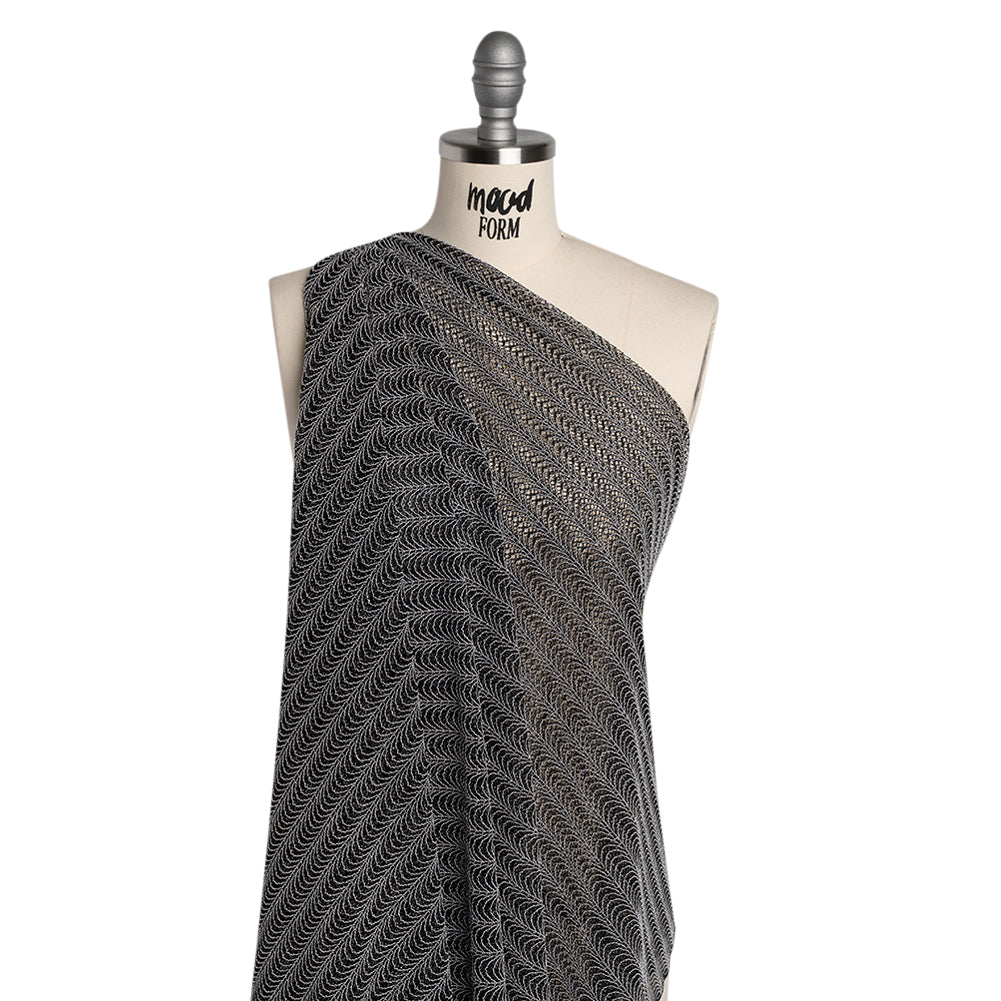 Rayon and Nylon Corded Lace with Little Scallop Finished Edges - Black and White Archway Stripes - Drape Rayon and Nylon Corded Lace with Little Scallop Finished Edges - Black and White Archway Stripes - Drape