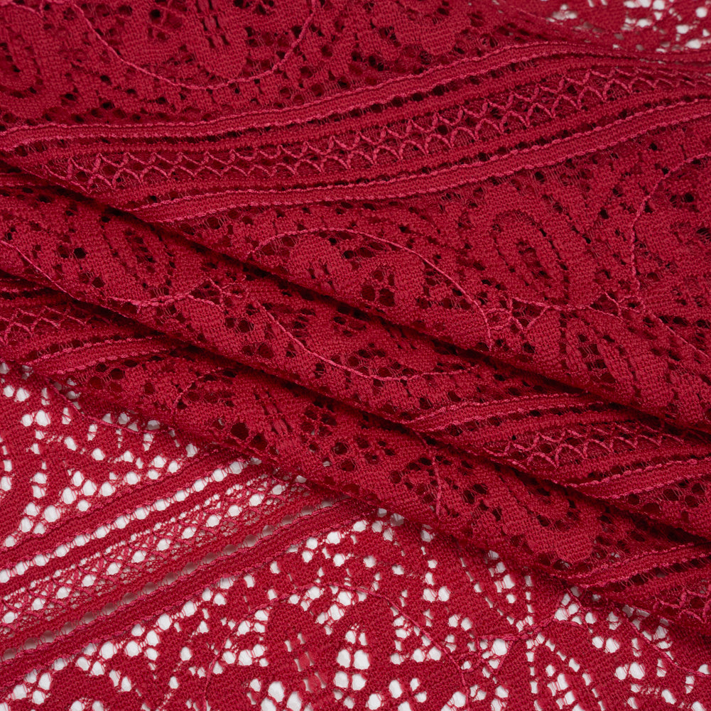 Re-Embroidered Lace with Finished Edges - Red Bug Floral Medallion Stripes Re-Embroidered Lace with Finished Edges - Red Bug Floral Medallion Stripes