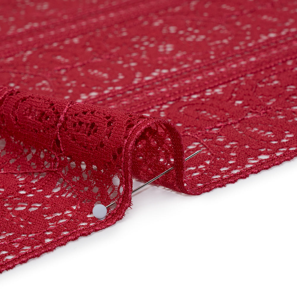 Re-Embroidered Lace with Finished Edges - Red Bug Floral Medallion Stripes Re-Embroidered Lace with Finished Edges - Red Bug Floral Medallion Stripes