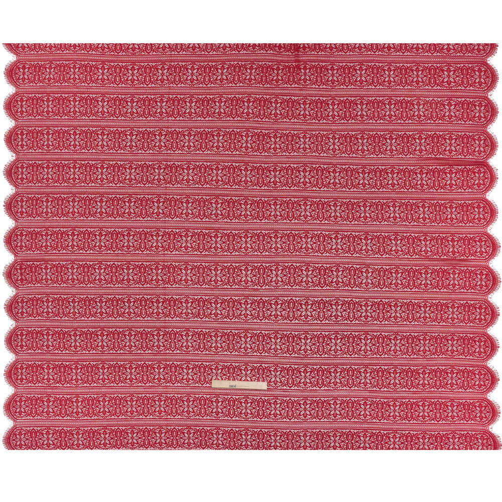 Re-Embroidered Lace with Finished Edges - Red Bug Floral Medallion Stripes Re-Embroidered Lace with Finished Edges - Red Bug Floral Medallion Stripes