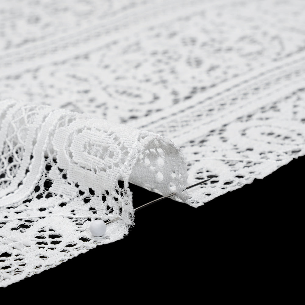 Re-Embroidered Lace with Finished Edges - Ivory Floral Medallion Stripes - Detail Re-Embroidered Lace with Finished Edges - Ivory Floral Medallion Stripes - Detail
