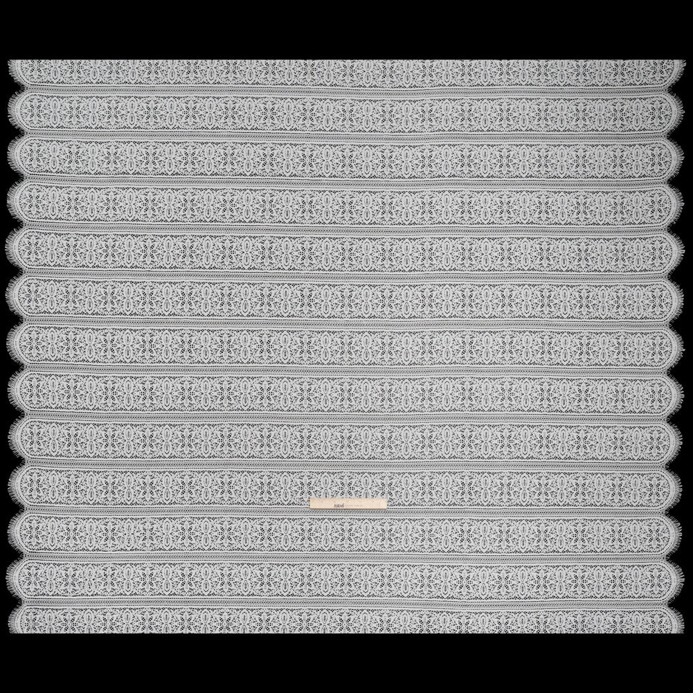 Re-Embroidered Lace with Finished Edges - Ivory Floral Medallion Stripes - Full Re-Embroidered Lace with Finished Edges - Ivory Floral Medallion Stripes - Full