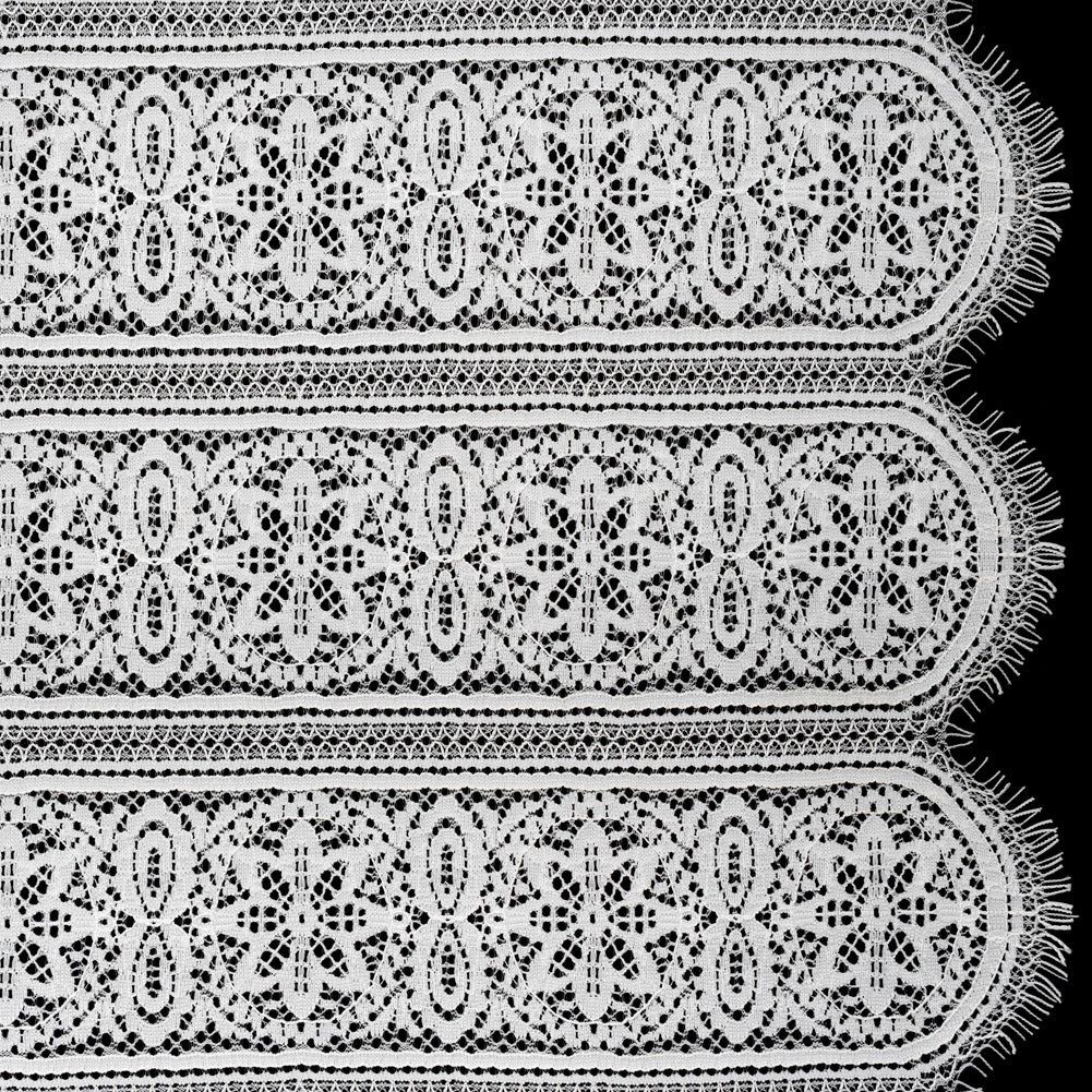 Re-Embroidered Lace with Finished Edges - Ivory Floral Medallion Stripes Re-Embroidered Lace with Finished Edges - Ivory Floral Medallion Stripes