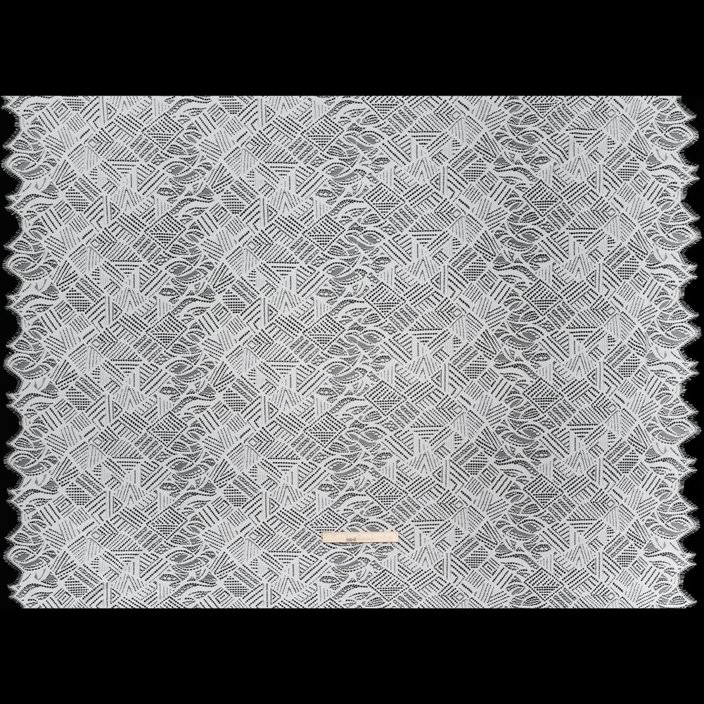 Raschel Lace with Organic Finished Edges - Ivory Geometry and Leaves Raschel Lace with Organic Finished Edges - Ivory Geometry and Leaves